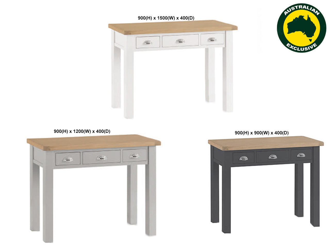 SPENCER (AUSSIE MADE) SQUARE LEGS HALL / CONSOLE TABLE COLLECTION - TASSIE OAK COMBINATION - ASSORTED PAINTED / STAINED COLOURS - STARTING FROM $799