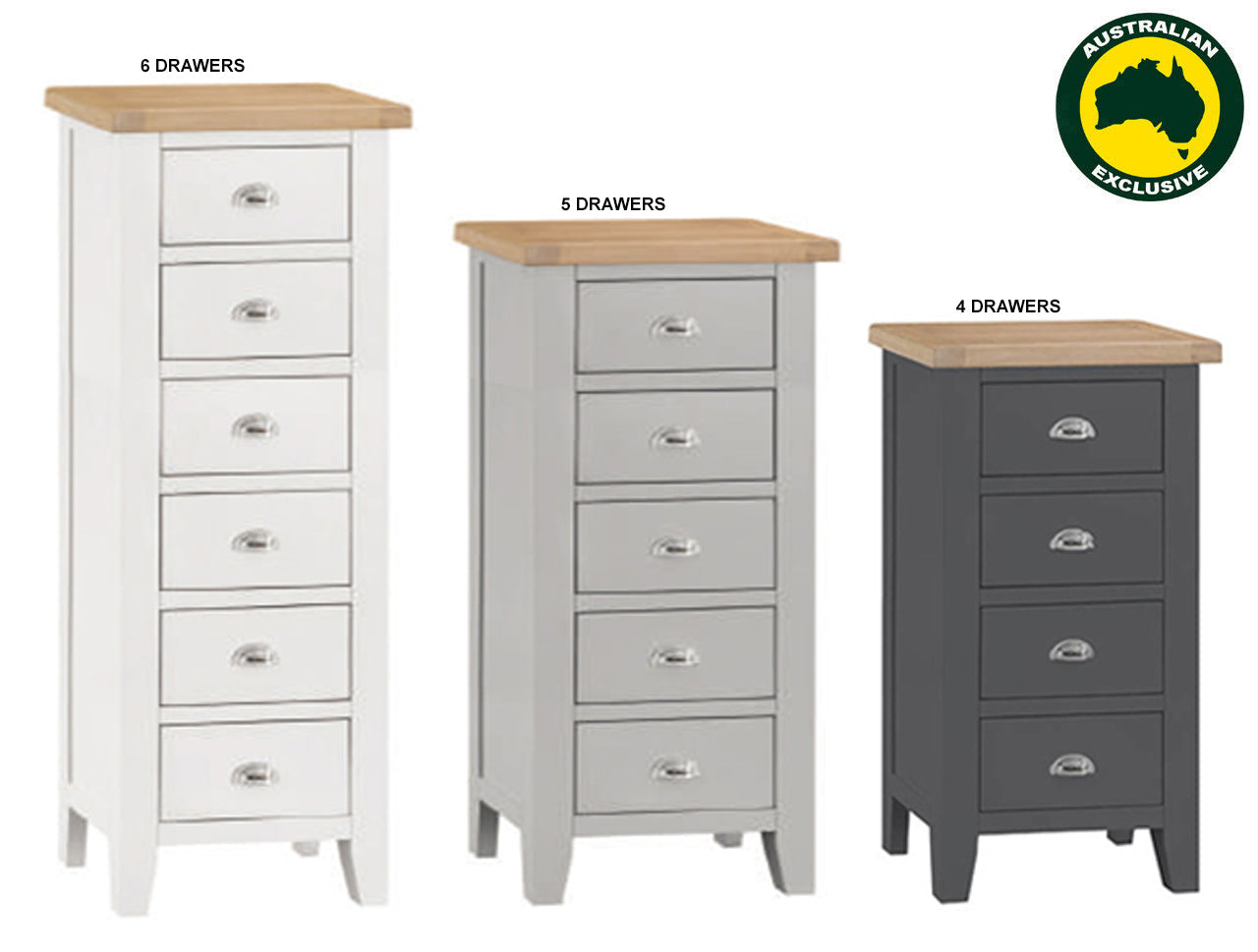 SPENCER (AUSSIE MADE) NARROWBOY COLLECTION - TASSIE OAK COMBINATION - ASSORTED PAINTED/STAINED COLOURS - STARTING FROM $799