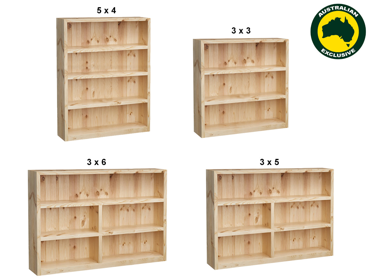SUSAN (AUSSIE MADE) STANDARD LOWLINE BOOKCASE WITH 40MM FACINGS COLLECTION - ASSORTED STAINED COLOURS - STARTING FROM $399