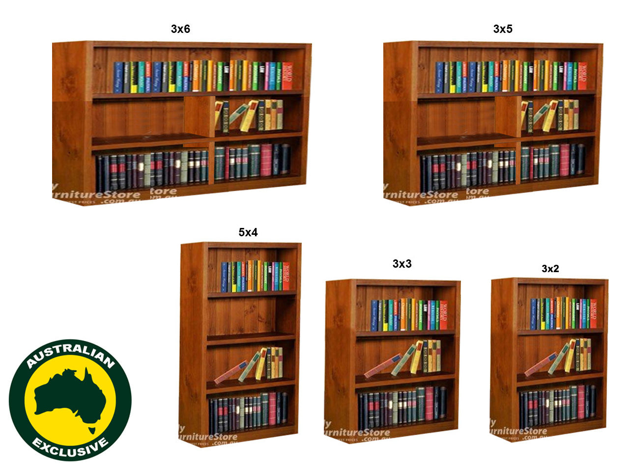 SUSSIE (AUSSIE MADE) LOWLINE BOOKCASE COLLECTION - ASSORTED STAINED COLOURS - STARTING FROM $249