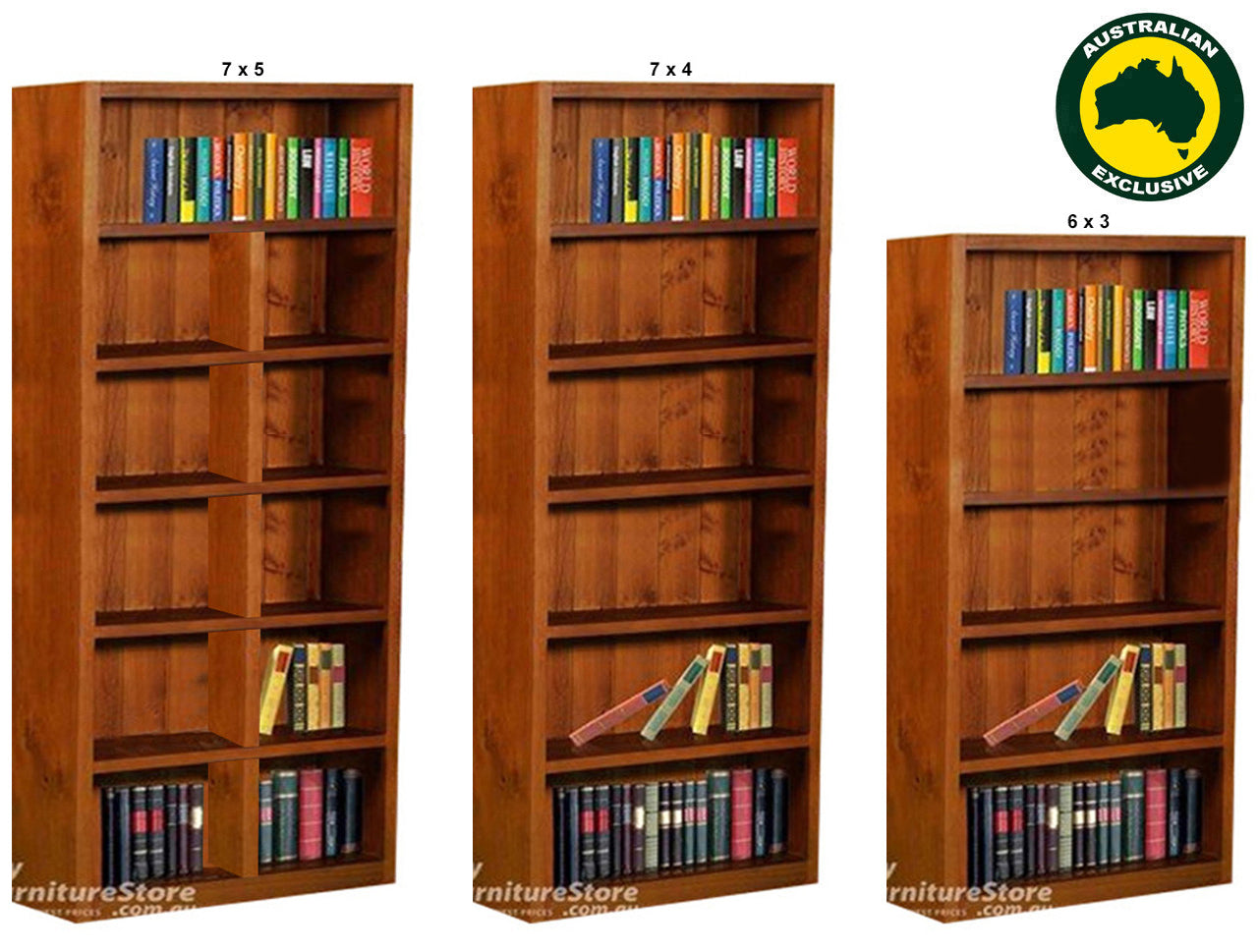 SUSSIE (AUSSIE MADE) HIGHLINE BOOKCASE COLLECTION  - ASSORTED STAINED COLOURS - STARTING FROM $399