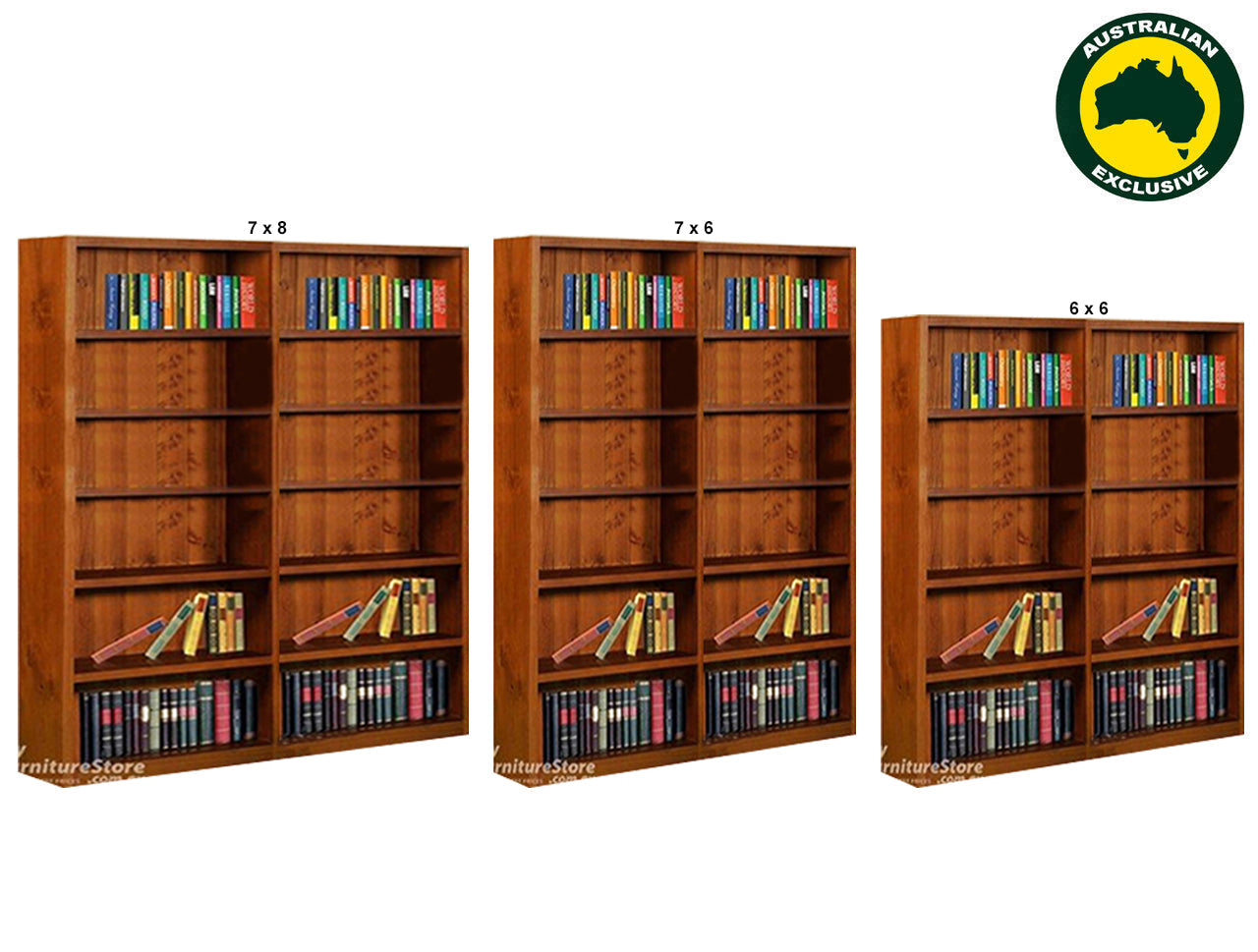 SUSSIE (AUSSIE MADE) LARGE HIGHLINE BOOKCASE COLLECTION  - ASSORTED STAINED COLOURS - STARTING FROM $1199