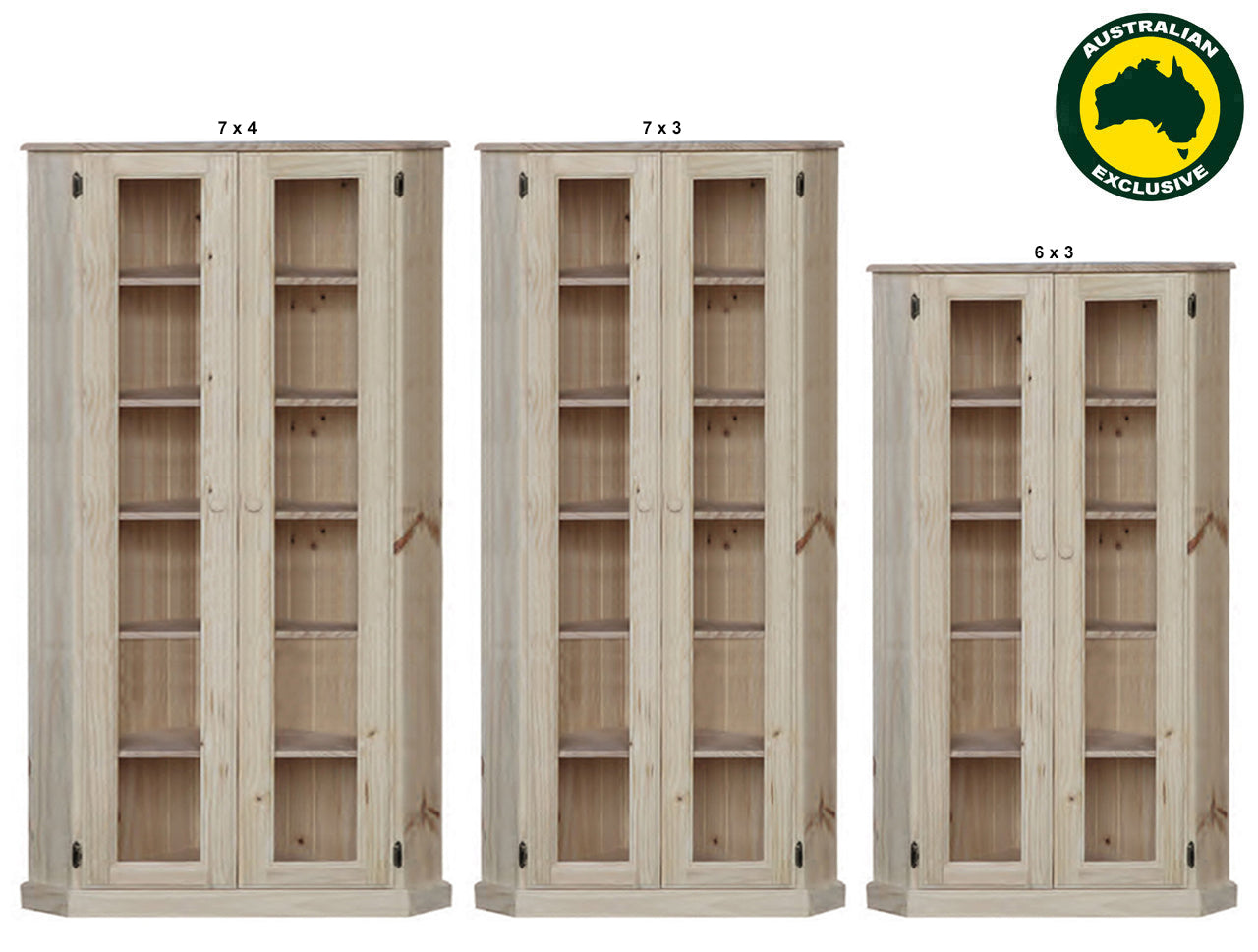 SWAYDE (AUSSIE MADE) 2 FULL GLASS DOOR HIGHLINE CORNER LIBRARY UNIT COLLECTION - ASSORTED STAINED COLOURS - STARTING FROM $999