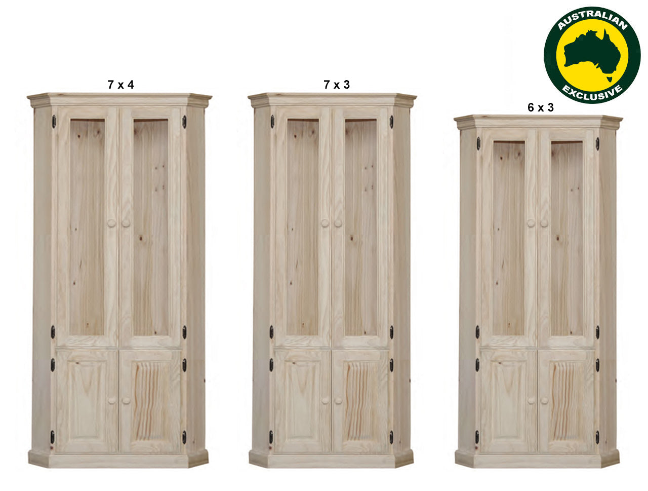 SWAYDE (AUSSIE MADE) HIGHLINE 2 GLASS DOOR / 2 SOLID DOOR CORNER DISLAY UNIT COLLECTION - ASSORTED STAINED COLOURS - STARTING FROM $1099