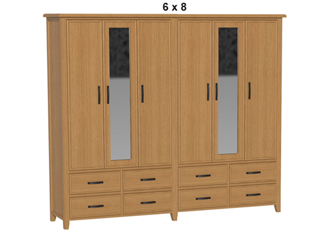 SYDNEYSIDE (AUSSIE MADE) 6 DOOR / 8 DRAWER MIRROR ROBE - (3 SECTION) PIGEON PAIRED COLLECTION  - TASSIE OAK COMBINATION - ASSORTED COLOURS - STARTING FROM $3499