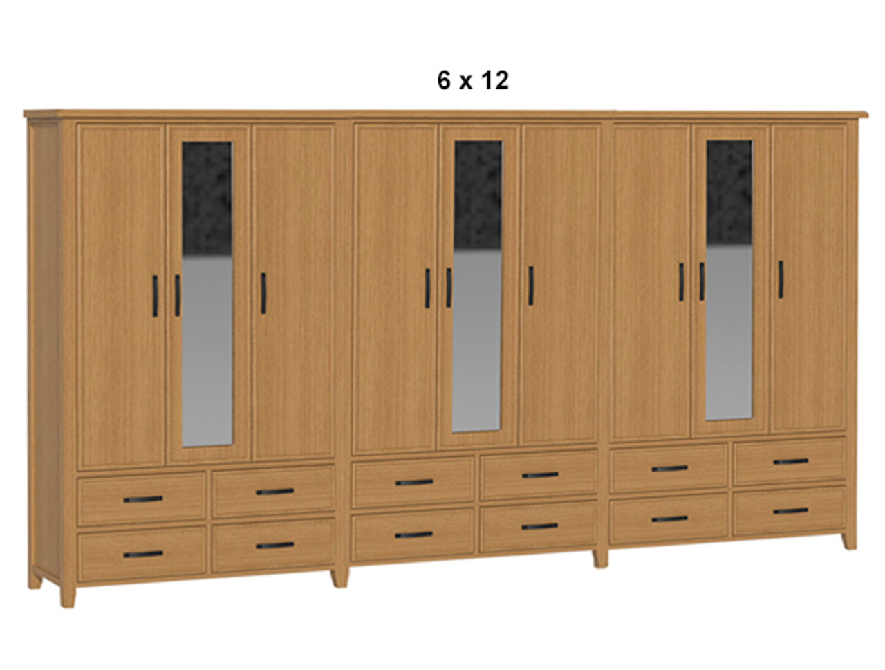 SYDNEYSIDE (AUSSIE MADE) SYDNEYSIDE (AUSSIE MADE) 9 DOOR / 12 DRAWER MIRROR ROBE - (4 SECTION) PIGEON PAIRED COLLECTION - TASSIE OAK COMBINATION - ASSORTED STAINED COLOURS - STARTING FROM $3499