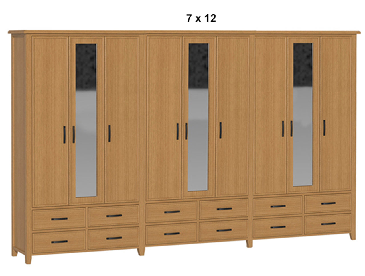 SYDNEYSIDE (AUSSIE MADE) SYDNEYSIDE (AUSSIE MADE) 9 DOOR / 12 DRAWER MIRROR ROBE - (4 SECTION) PIGEON PAIRED COLLECTION - TASSIE OAK COMBINATION - ASSORTED STAINED COLOURS - STARTING FROM $3499