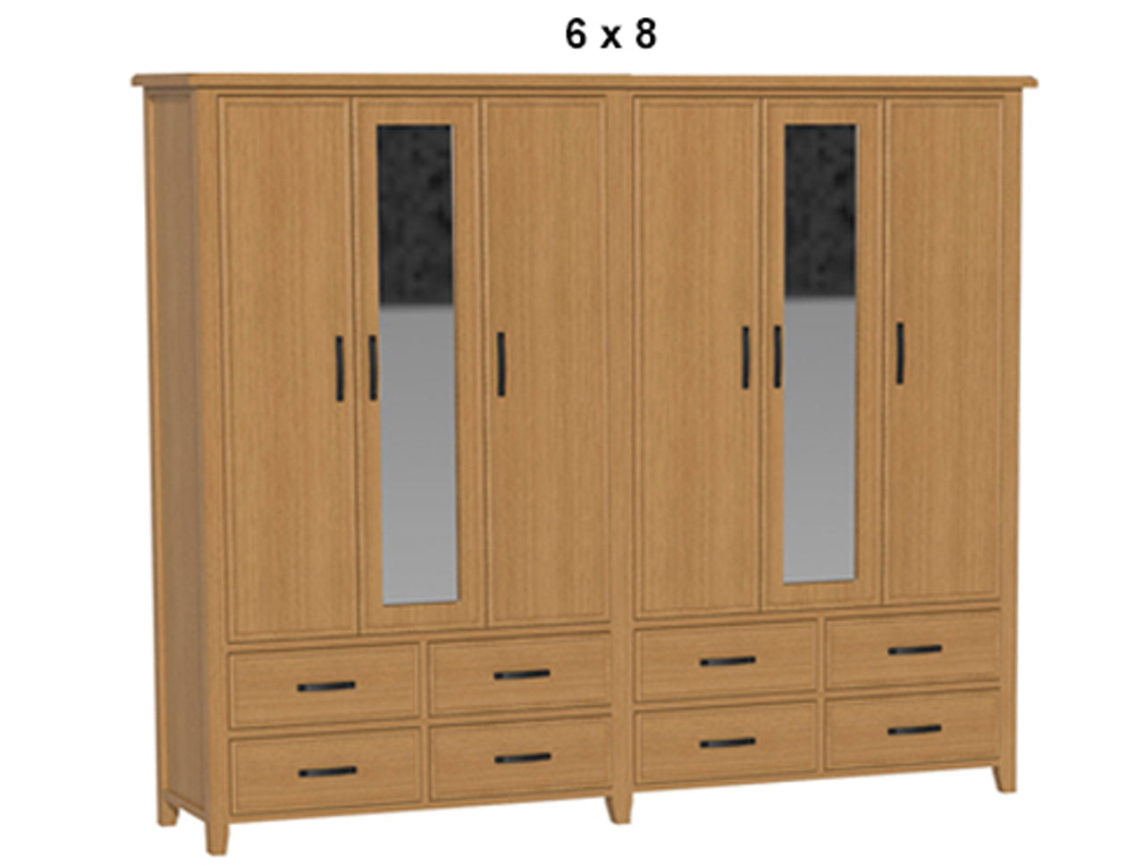 SYDNEYSIDE (AUSSIE MADE) 6 DOOR / 8 DRAWER MIRROR ROBE - (3 SECTION) PIGEON PAIRED COLLECTION - ASSORTED STAINED COLOURS - STARTING FROM $2599