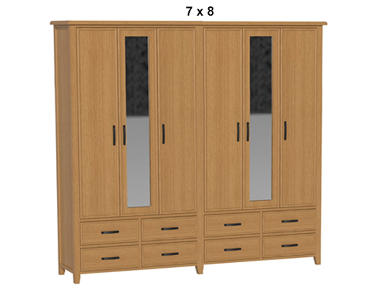 SYDNEYSIDE (AUSSIE MADE) 6 DOOR / 8 DRAWER MIRROR ROBE - (3 SECTION) PIGEON PAIRED COLLECTION - ASSORTED STAINED COLOURS - STARTING FROM $2599