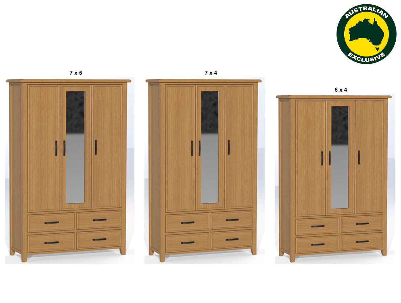 SYDNEYSIDE (AUSSIE MADE) 3 DOOR / 4 DRAWER MIRROR ROBE COLLECTION - ASSORTED STAINED COLOURS - STARTING FROM $1299