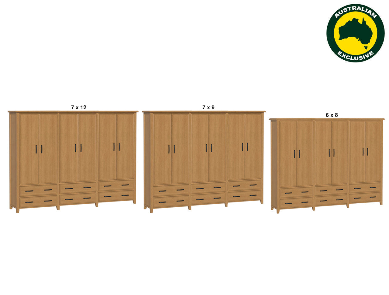 SYDNEYSIDE (AUSSIE MADE) 6 DOOR / 6 DRAWER WARDROBE WITH PICTURE FRAME DOORS (4 SECTIONS) COLLECTION - ASSORTED STAINED COLOURS - STARTING FROM $2399