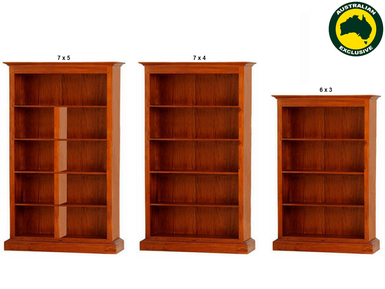 TASMANIA HARDWOOD BOOKCASE COLLECTION - ASSORTED STAINED COLOURS - STARTING FROM $999