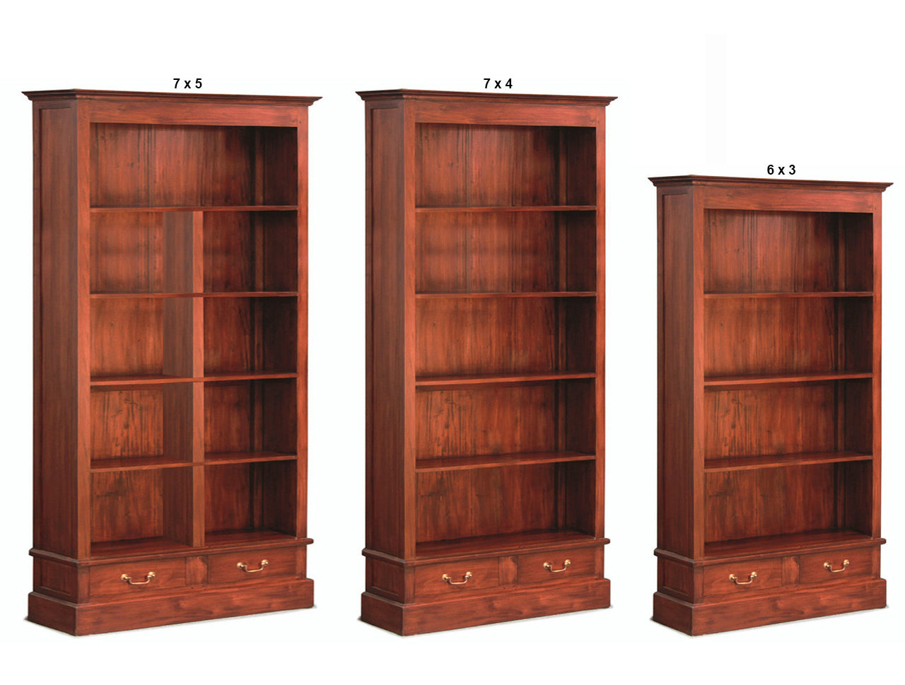 TASMANIA HARDWOOD BOOKCASE WITH 2 DRAWER COLLECTION - ASSORTED STAINED COLOURS - STARTING FROM $1049