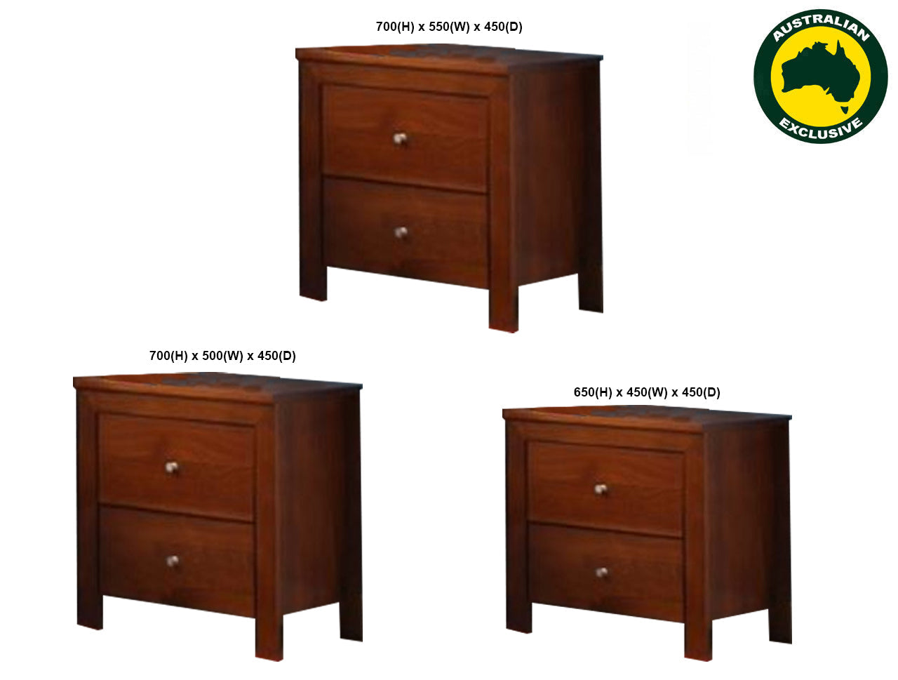 THOMAS / TYLER (AUSSIE MADE) 2 DRAWER BEDSIDE TABLE COLLECTION - ASSORTED STAINED COLOURS - STARTING FROM $399