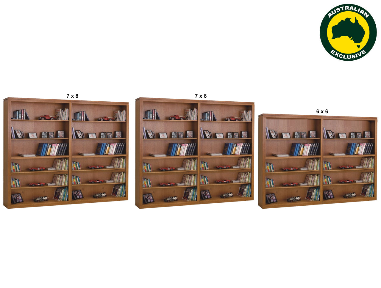 TINA (AUSSIE MADE) BOOKCASE WITH GROOVE TOP COLLECTION - TASSIE OAK COMBINATION - ASSORTED STAINED COLOURS - STARTING FROM $1999