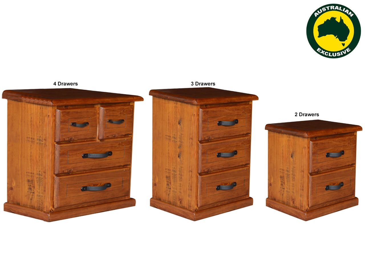 TOGAGGO (AUSSIE MADE) BEDSIDE TABLE COLLECTION - ASSORTED STAINED COLOURS - STARTING FROM $399