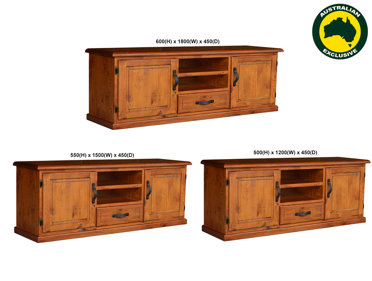 TOGAGGO (LOCAL MAKE) LOWLINE T.V. UNIT COLLECTION - ASSORTED STAINED COLOURS - STARTING FROM $999