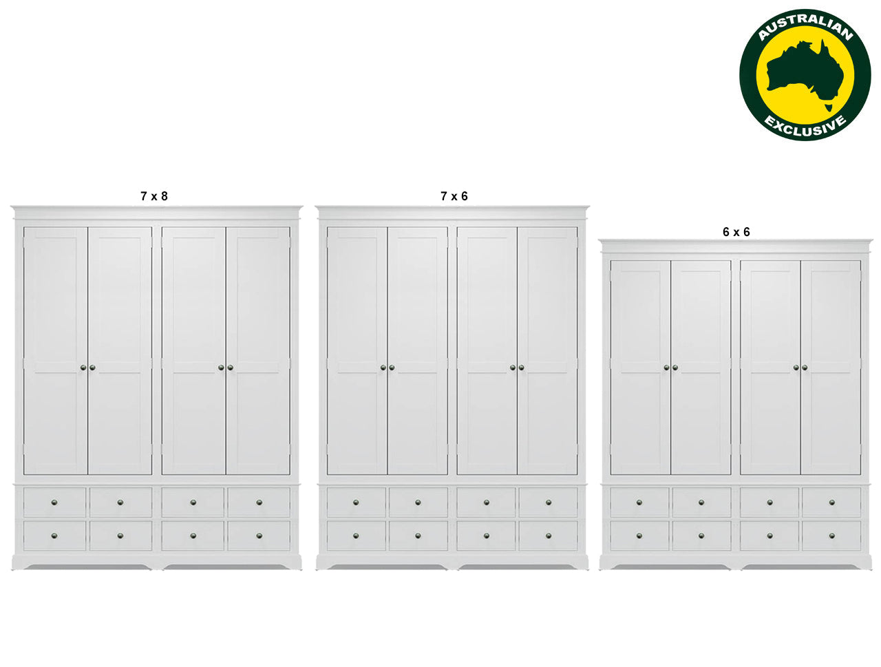 TORRIDGE (AUSSIE MADE) 4 DOOR / 8 DRAWER WARDROBE COLLECTION - ASSORTED PAINTED COLOURS - STARTING FROM $2999