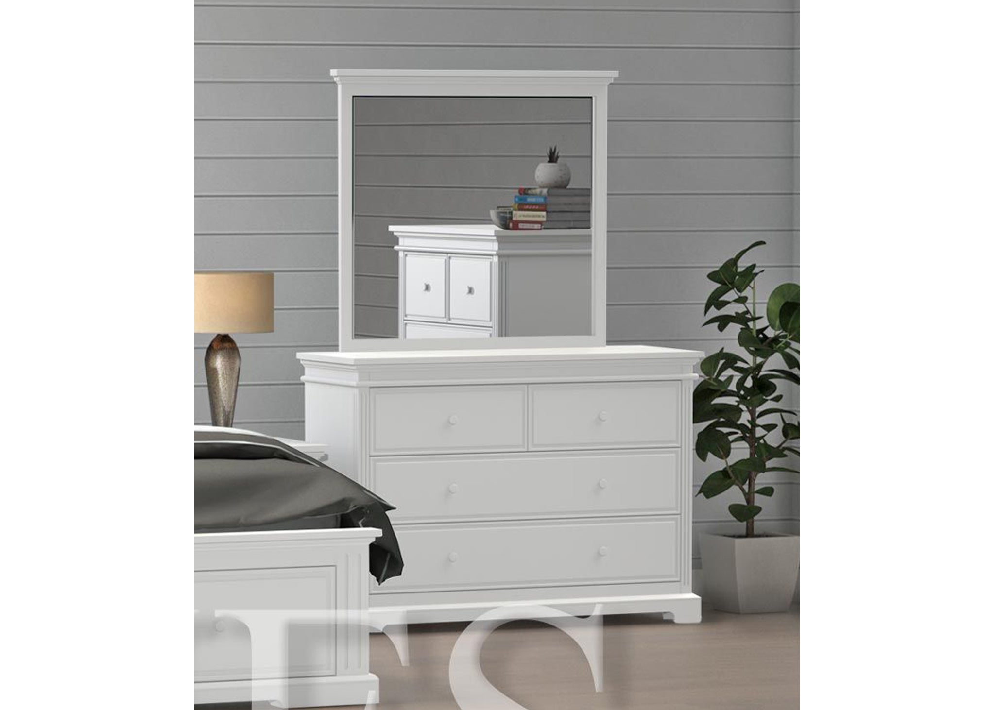 TUDOR (CUSTOM MADE) 4 DRAWER DRESSING TABLE WITH MIRROR - ASSORTED COLOURS