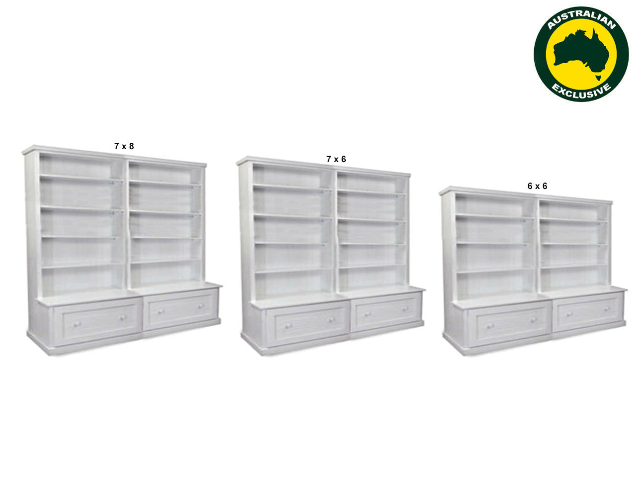 URBAN (AUSSIE MADE) FLAT TOP BOOKCASE COMBO WITH FLAT TOP + 2 DRAWER COLLECTION - ASSORTED PAINTED COLOURS - STARTING FROM $1699