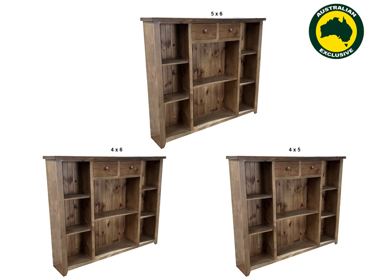 URBAN (AUSSIE MADE) LOWLINE BOOKCASE WITH 2 DRAWERS COLLECTION - ASSORTED STAINED COLOURS - STARTING FROM $799