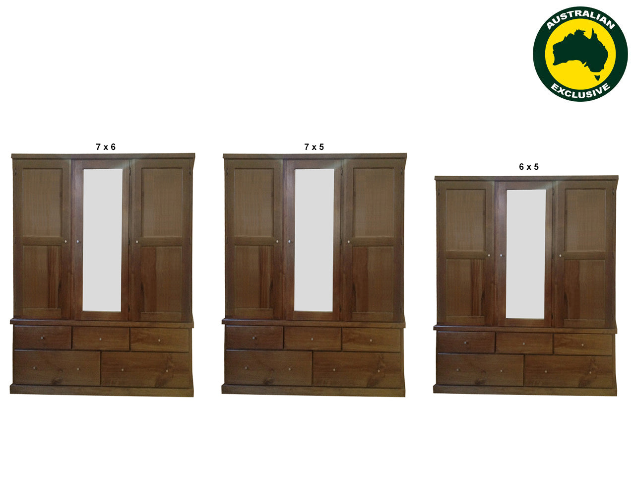URBAN (AUSSIE MADE) 5 SECTION WARDROBE WITH SMOOTH DOORS COLLECTION - ASSORTED STAINED COLOURS - STARTING FROM $1699