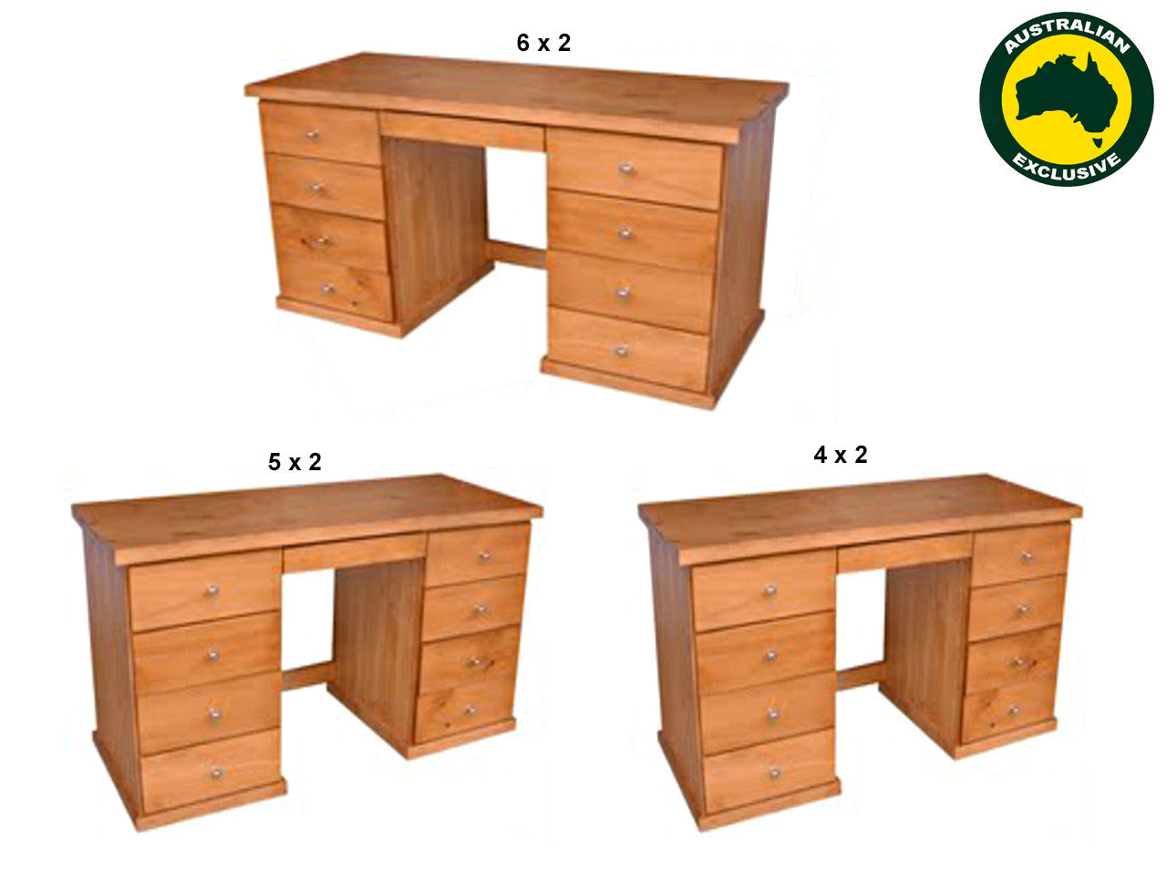 URBAN (AUSSIE MADE) THICK TOP TIMBER DESK (REVERSIBLE) WITH 9 DRAWERS - ASSORTED STAINED COLOURS - STARTING FROM $999