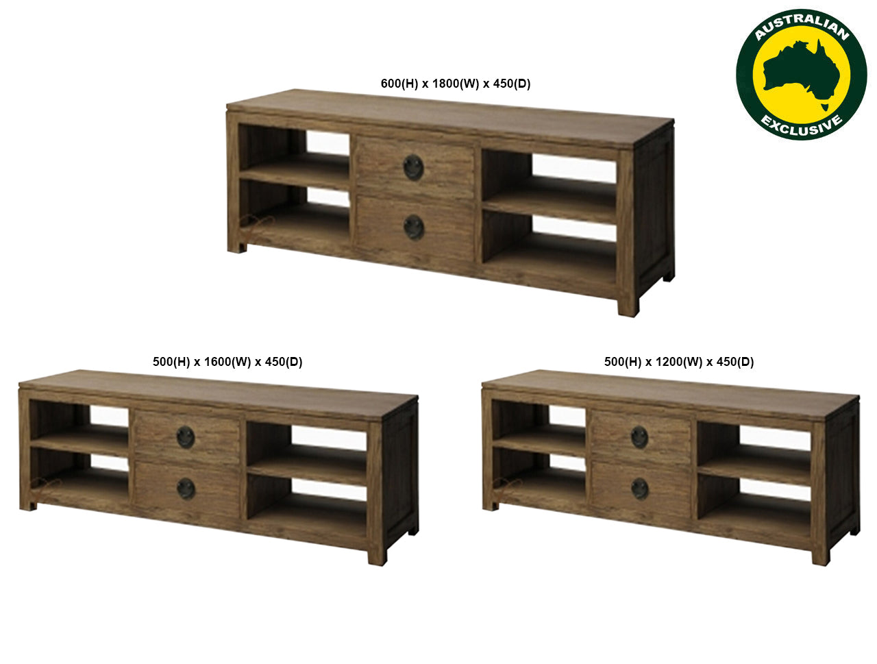 VIENNA (AUSSIE MADE) HARDWOOD 2 MIDDLE DRAWER ENTERTAINMENT UNIT COLLECTION - ASSORTED STAINED COLOURS - STARTING FROM $799