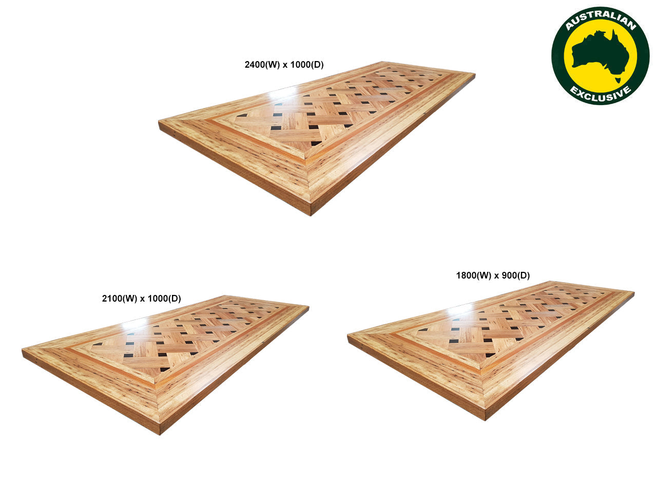 BASKET WEAVE (AUSSIE MADE) DINING TABLE WITH SQUARE LEG BASE SYSTEM COLLECTION - ASSORTED STAINED COLOURS - STARTING FROM $2199