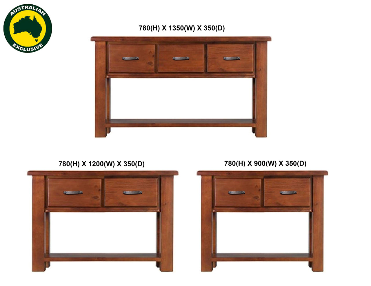 WILMINGTON (AUSSIE MADE) CONSOLE TABLE COLLECTION - ASSORTED STAINED COLOURS - STARTING FROM $599