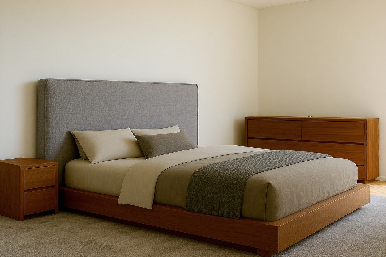 AVALON (AUSSIE MADE) FABRIC WITH TIMBER BEDROOM COLLECTION - ASSORTED STAINED COLOURS