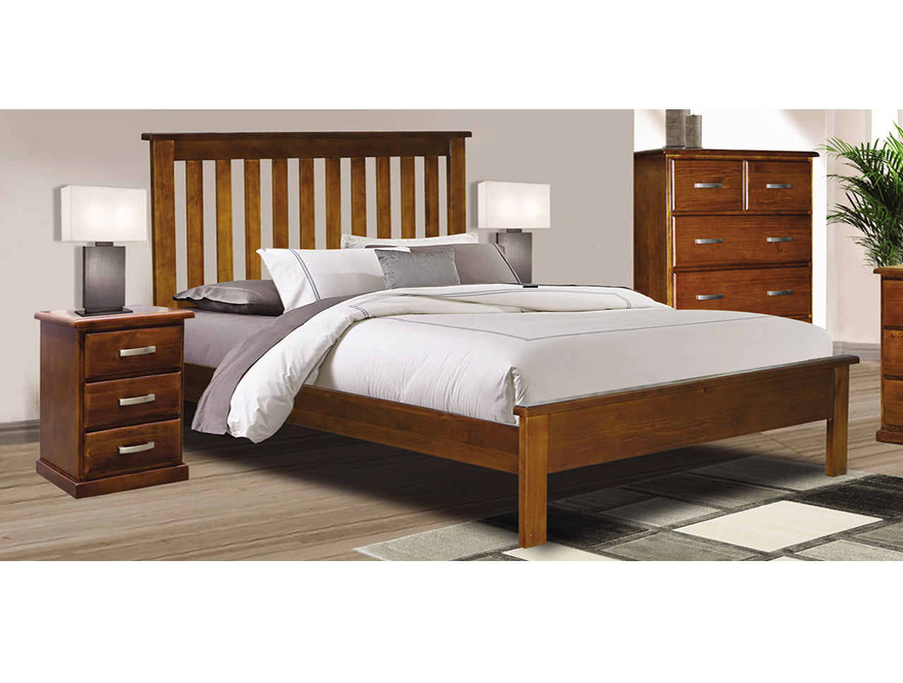 XAVIAN (AUSSIE MADE) DOUBLE OR QUEEN 4 PIECE (TALLBOY) BEDROOM SUITE - ASSORTED STAINED COLOURS