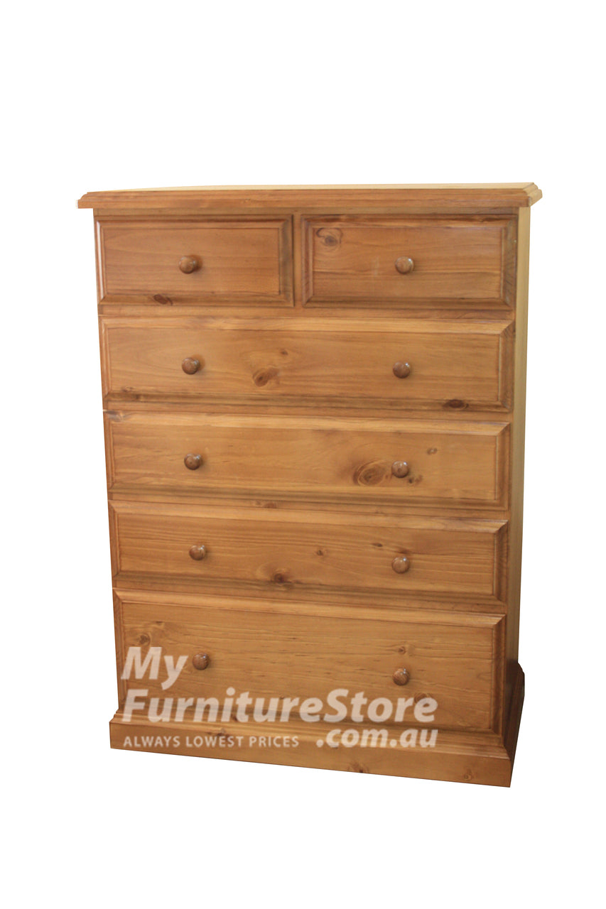 YORK (AUSSIE MADE) TALLBOY 6 DRAWER (2 OVER 4) - 1200(H) x 900(W) x 450(D) - ASSORTED COLOURS