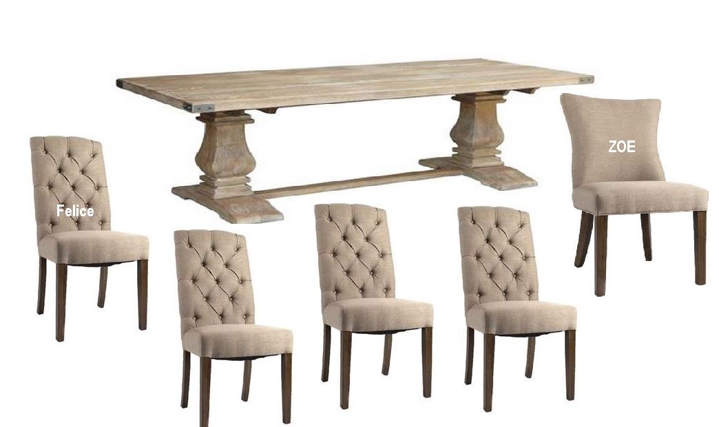 UTAH (UT-002) 9 PIECE DINING SETTING WITH FELICE OR ZOE CHAIRS - 2300(W) X 1000(D) - HONEY WASH