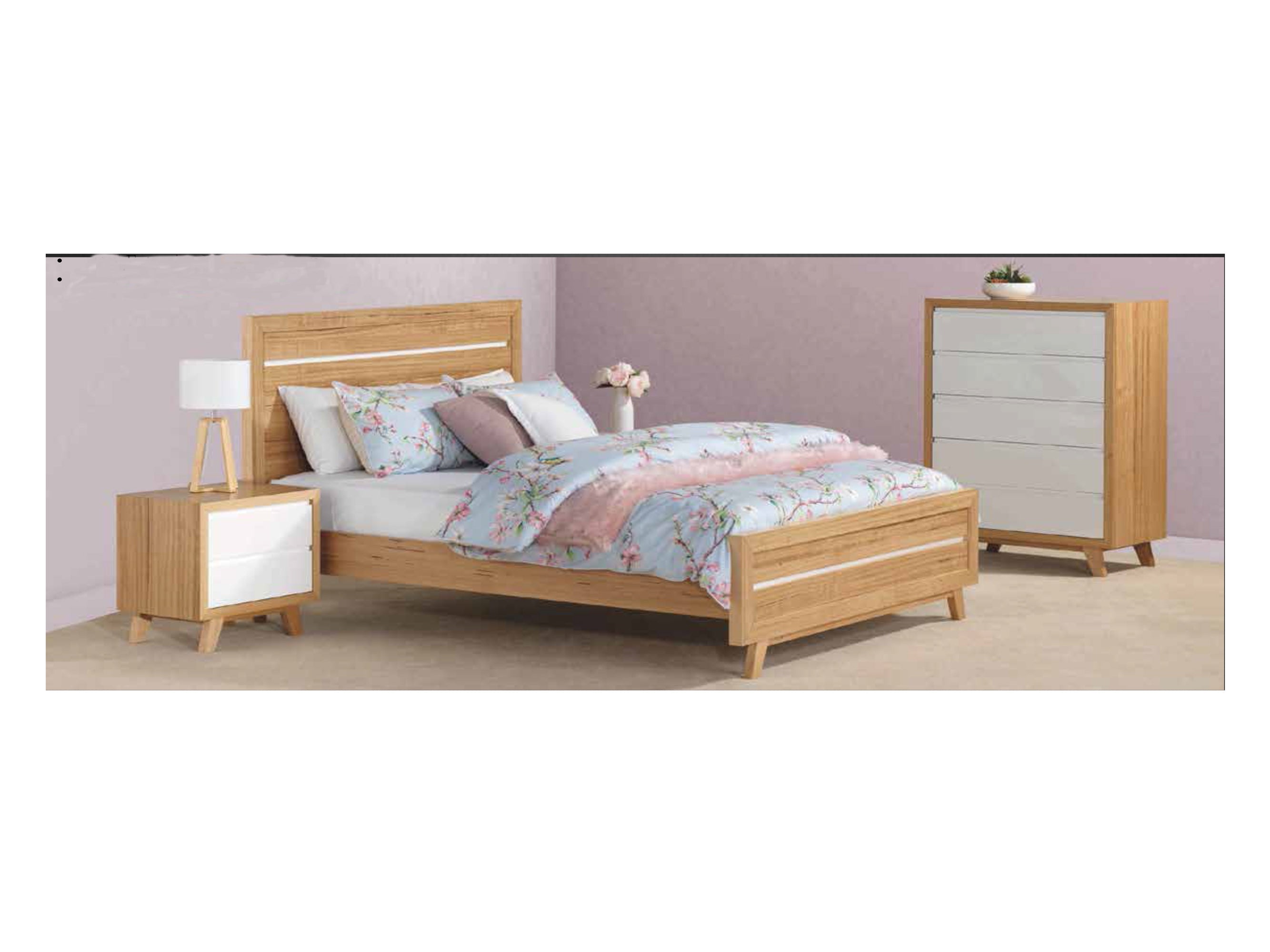 TROVATO SINGLE OR KING SINGLE (AUSSIE MADE) 3 PIECE (TALLBOY) BEDROOM SUITE - TASSIE OAK COMBINATION - ASSORTED COLOURS