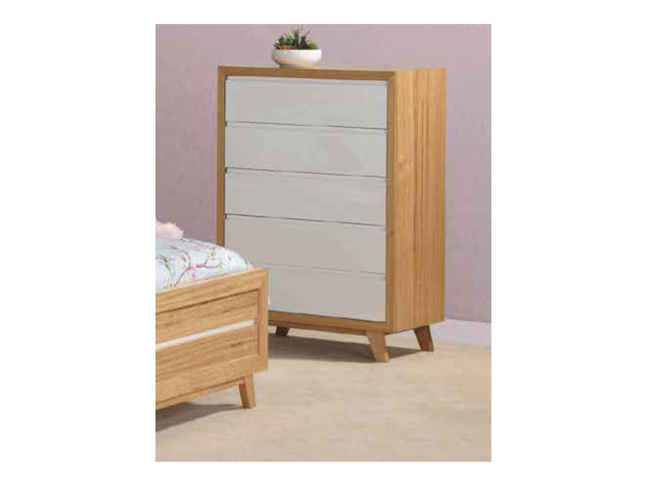 TROVATO SINGLE OR KING SINGLE (AUSSIE MADE) 3 PIECE (TALLBOY) BEDROOM SUITE - TASSIE OAK COMBINATION - ASSORTED COLOURS