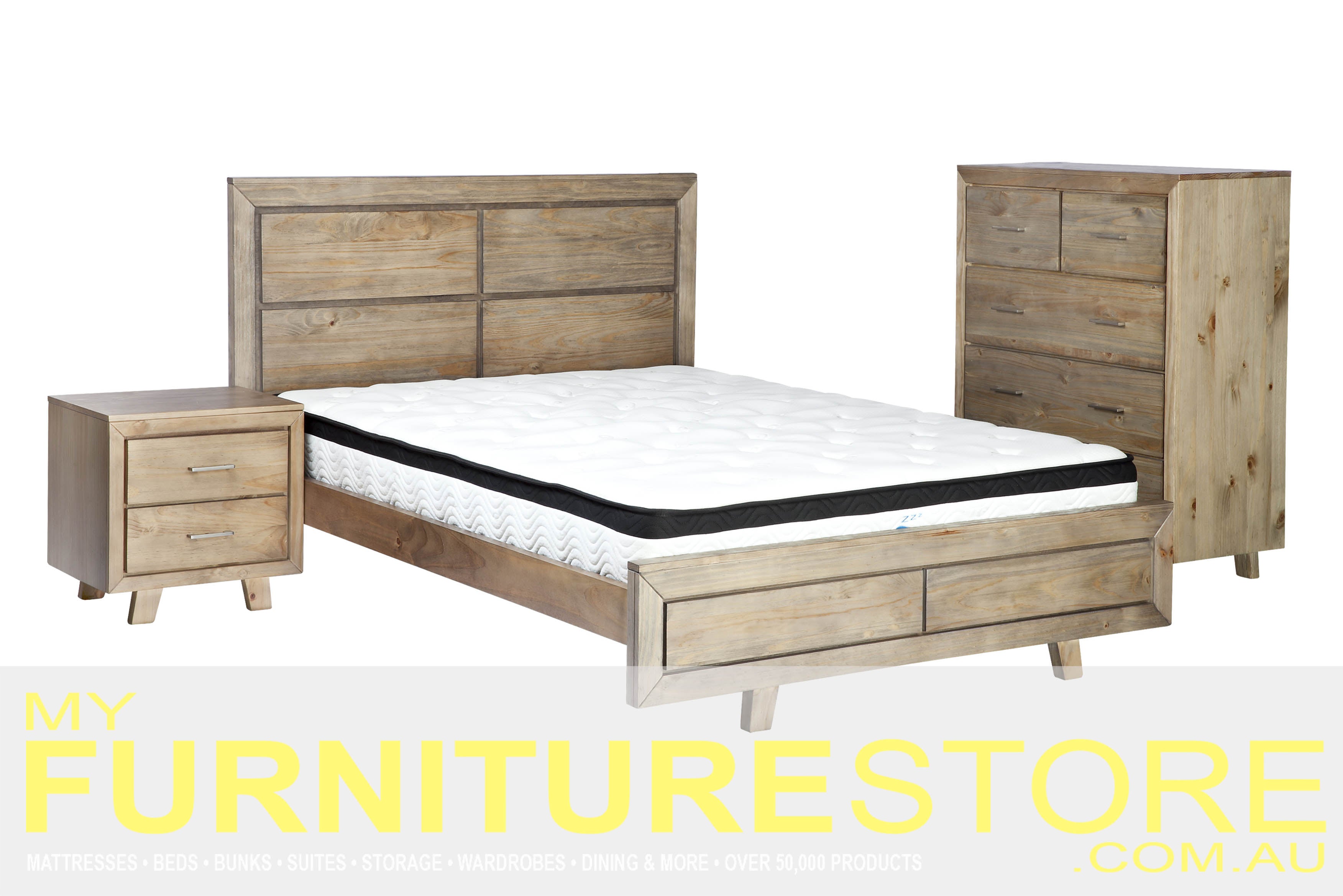 CARNIVAL (AUSSIE MADE)  KING 5 PIECE (DRESSER) BEDROOM SUITE - TASSIE OAK COMBINATION - ASSORTED COLOURS